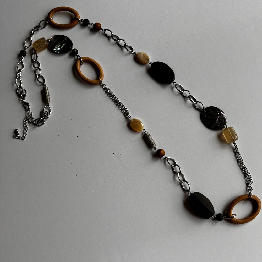 Lia Sophia hoops and beads necklace/ silver tone chain/ colorful shells